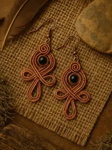 Handcrafted Ankh Copper Earrings with Black Onyx - Symbol of Life & Heritage, Earthy Elegant Finish, Lightweight Comfortable for Everyday Wear or Special Occasions
