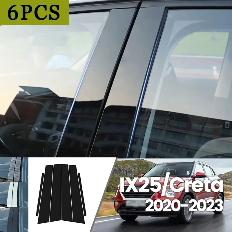 For Hyundai IX25 Creta 2020-2023 2021 2022 Bright Black Carbon Fibre Window Door Waterproof B C Sticker