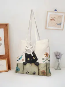 Cat Pattern Printed Casual Tote Bag, Stylish Fashion Belted Shoulder Backpack, Reusable Handbag, Multifunctional Shopping Bag for All Seasons