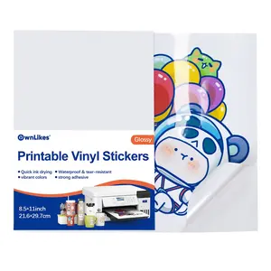 Printable Vinyl Sticker Paper – 25 Sheets of Glossy White, Waterproof, Self-Adhesive Paper (8.5" x 11") – Quick-Drying Ink, Tear-Resistant – Compatible with Inkjet and Laser Printers