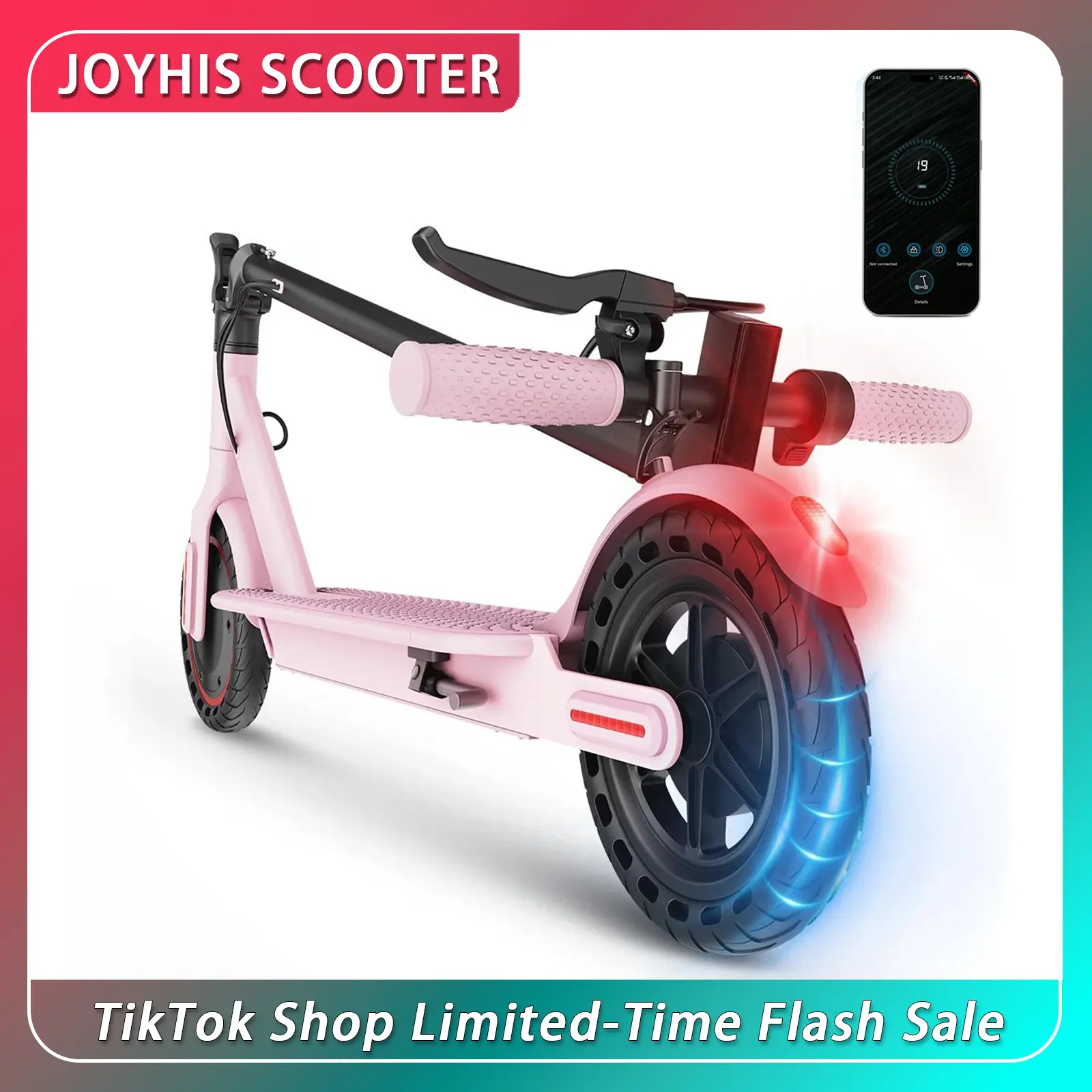 Pink Electric Scooter – Girly Pink, 19 mph, 15-mile range, smart app control, foldable and portable, powerful 350W motor; ideal for students on campus and commuters,8.5-inch solid tire, bright headlight & brake light, 4 speed modes