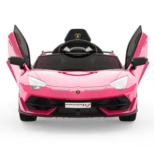 12V Kids Electric Car with Remote Control, LED Lights & Sound System - Licensed Lamborghini Battery Powered Ride-On Toy for Boys & Girls,Pink
