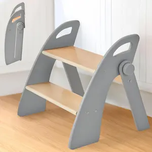 Wooden 2 Step Stool for Toddlers, Foldable 2-Step with Non-Slip Pads and Handles, Bamboo Step Stool for Kids Bathroom Sink and Potty Training, Kitchen Helper, Nursery Bedroom