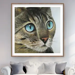 212 MAIN Artistic Hyperrealism Animal Artwork - 48x48 in. Framed Matted Print, Curious Cat with Expressive Eyes, Home Decor Wall Art Supply