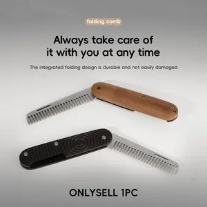 Portable Folding Hair Comb, Stainless Steel Mustache/oil Comb, Anti-Static Hair Tool, Textured Handle, Ideal for Men, Home & Travel