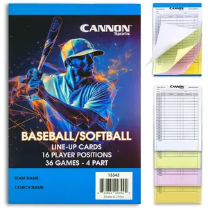 Cannon Sports Baseball Softball Lineup Cards - 36 Games, 16 Player Roster, 4-Part Carbon Copies - Lineup Sheets for Baseball/Softball