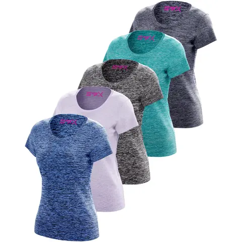 SPXTREME [5 Pack] Workout Tops for Women – Short Sleeve Crewneck Dry-Fit Moisture-Wicking Activewear Lightweight & Breathable T-Shirts for Gym, Yoga, Running, Training & Fitness. Women’s Athletic Shirts Available in Plus Size S–4XL