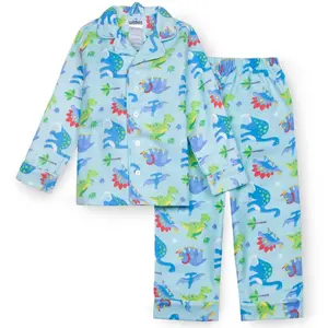 Wildkin Kids 2-Piece Button Down Polyester Flannel Pajama Set for Boys and Girls, Size 4 (Dinosaur Land)