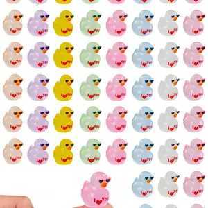 Night Glow Mini Resin Duck Figurines, Heart-Shaped Fashion Glasses, Perfect Valentine's Day Gift, DIY Garden Decor, Home Office Desk