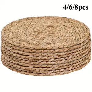4/6/8/10pcs Handwoven Table Mats Japanese Style Tea Ceremony Insulation Mat, Round Rattan Placemats Coasters Home Kitchen Wedding Decor Kitchen Decorative Placemat