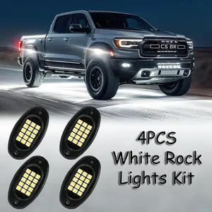 4PCS White Rock Lights Slim Edition | 12V 2-Core Wires Hardwire Kit | 6000LM Ultra Bright | Unique Ellipse Design