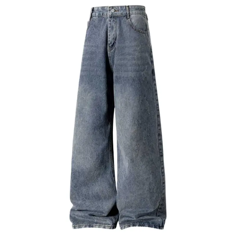 Men's Vintage Grey Washed Speckled Splash Denim Trousers, Standard Button Zipper Fly Classic Five Pocket Design Visible Side Stitching Cuffed Hem Straight Cut Jeans For Daily Street Skate Urban Casual Hangout And Weekend Outdoor Activities