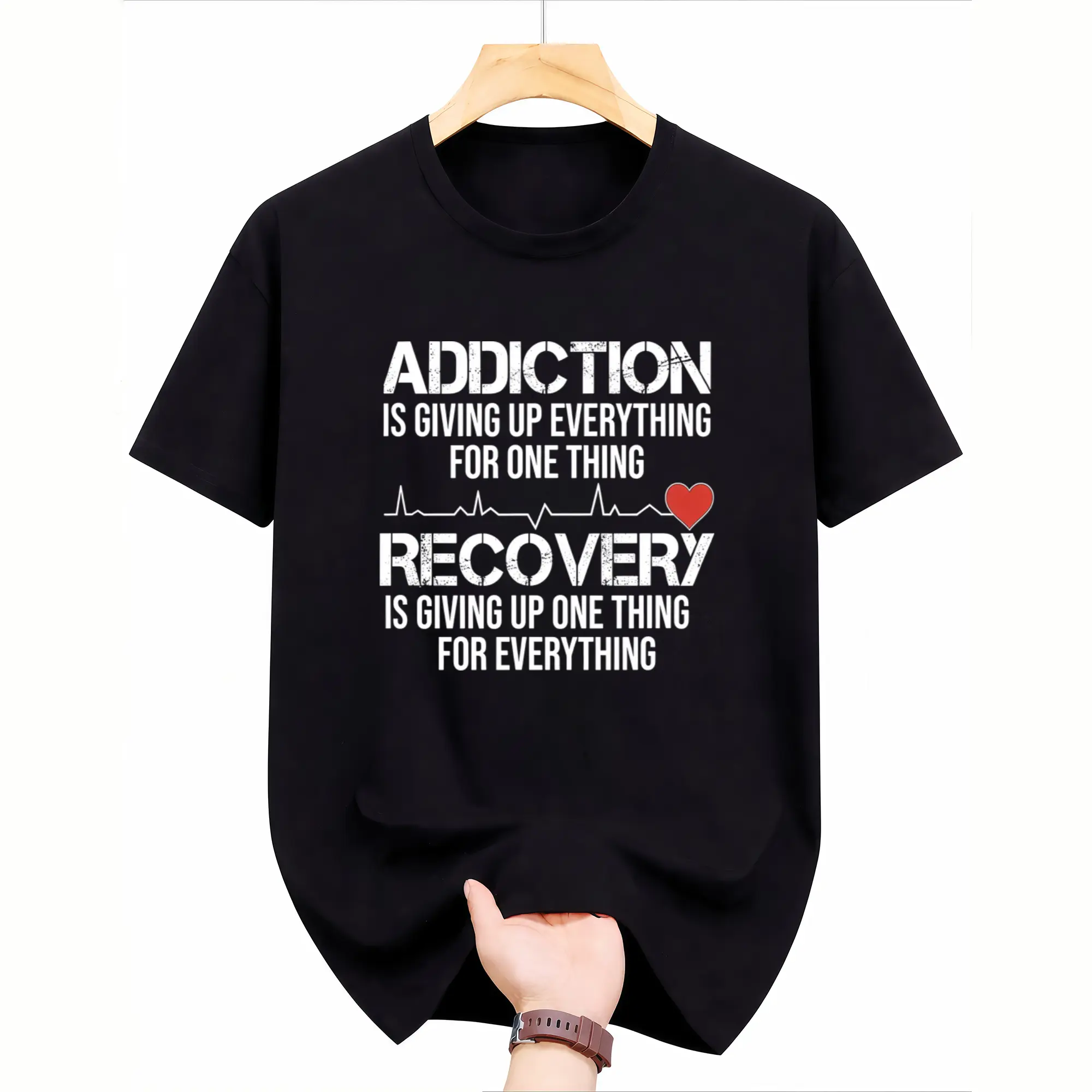 100% Cotton Addiction VS Recovery AA NA Heartbeat for a Clean Sober Life T-Shirt Shirt,Men's,Regular,Fit Textured Top,belle,princess,book tee,outdoor,casual,grade,,baby,dee,music,note,,graphic,shirts,del,padre,,mechanic,,bible,verse,hoo,,fall,clothes Mens