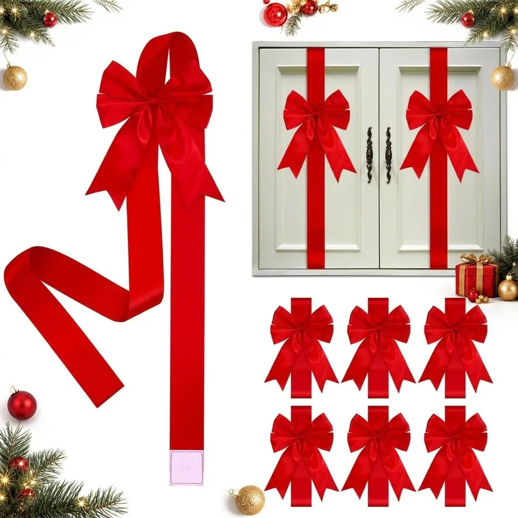 4/6/8 Pcs Christmas Red Cabinet Ribbon Bow Extra Long Wrap Decor for Kitchen,79x2.68 Inch Large Xmas Cabinet Bows, Self-adhesive Door Ribbon, Christmas Bow for Kitchen Cabinet, Christmas Kitchen Decor, Christmas Decorations for Home 2026