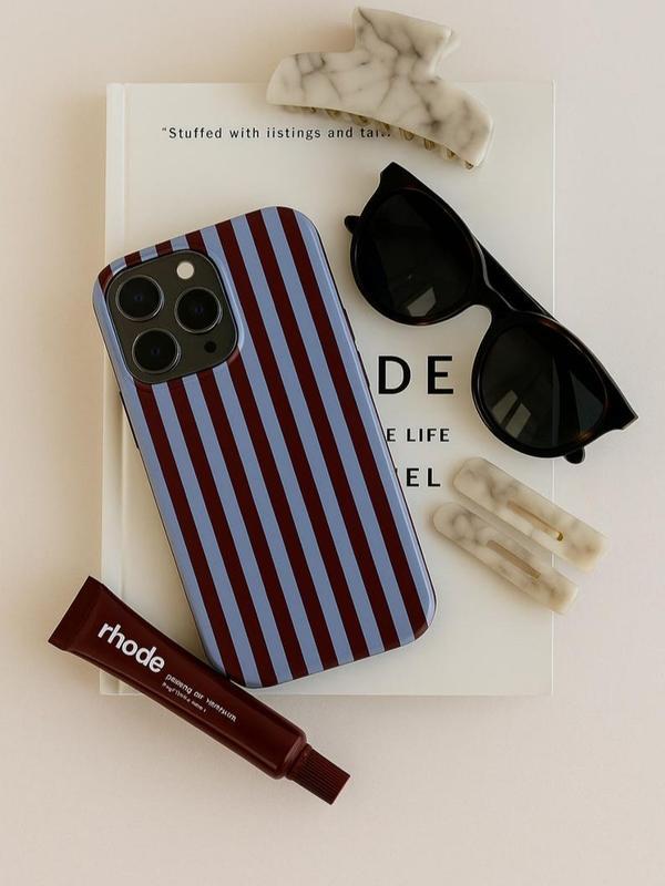 Midnight Lines Burgundy & Lilac Striped Phone Case Glossy Polycarbonate TPU Impact Resistant for iPhone Samsung Google Pixel