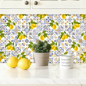 Boho Style Lemon Pattern Wallpaper Roll, Decorative Wallpaper, Waterproof & Removable, PVC Self-Adhesive Wall Decor for Bedroom Living Room Kitchen