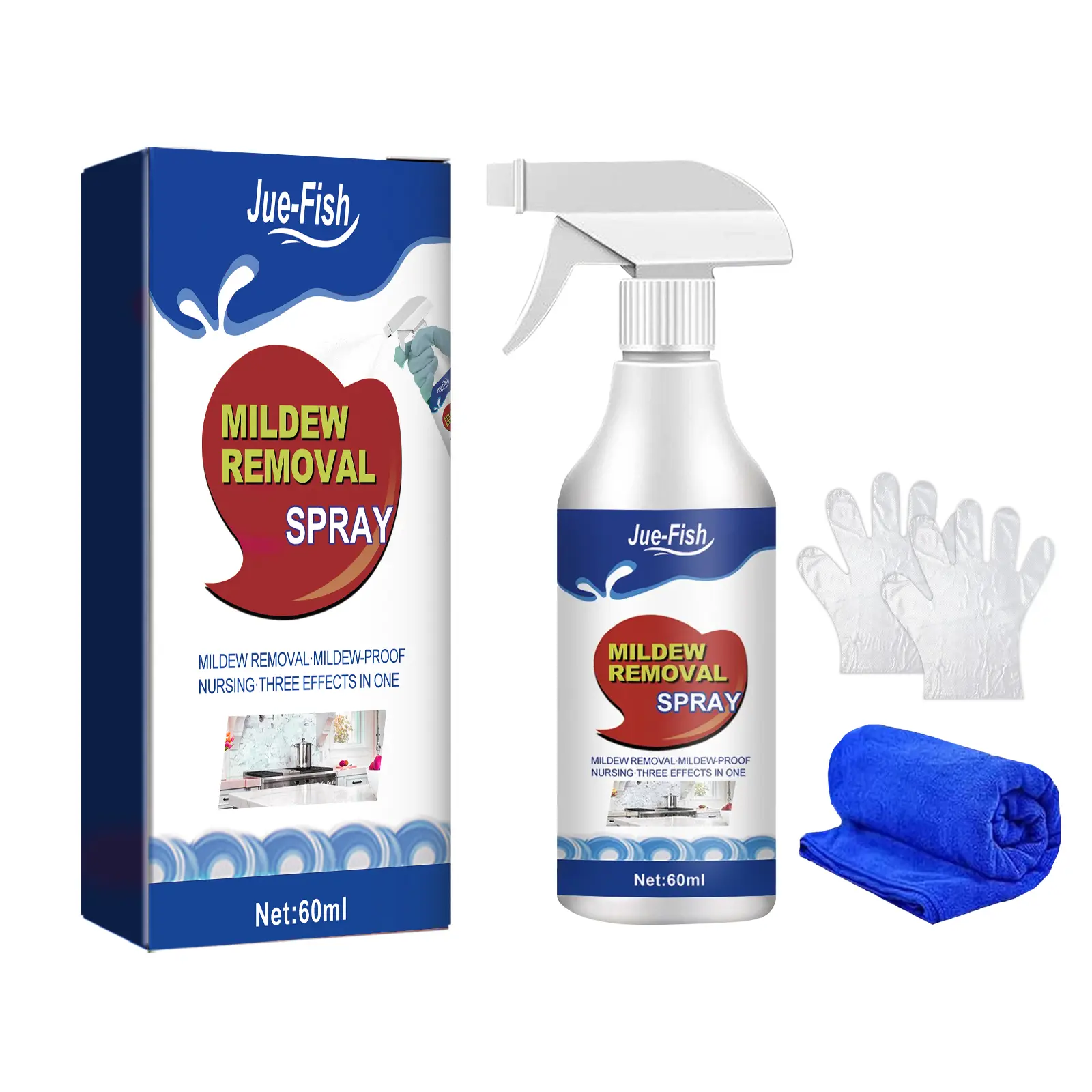 Jue-Fish Fruity Citric Acid Household Cleaning Kit - 24-Month Shelf Life, Spray Tool, Antimicrobial Detergent, Mold Removal, Bathroom Use, Fragrant Deodorizing Disinfectant