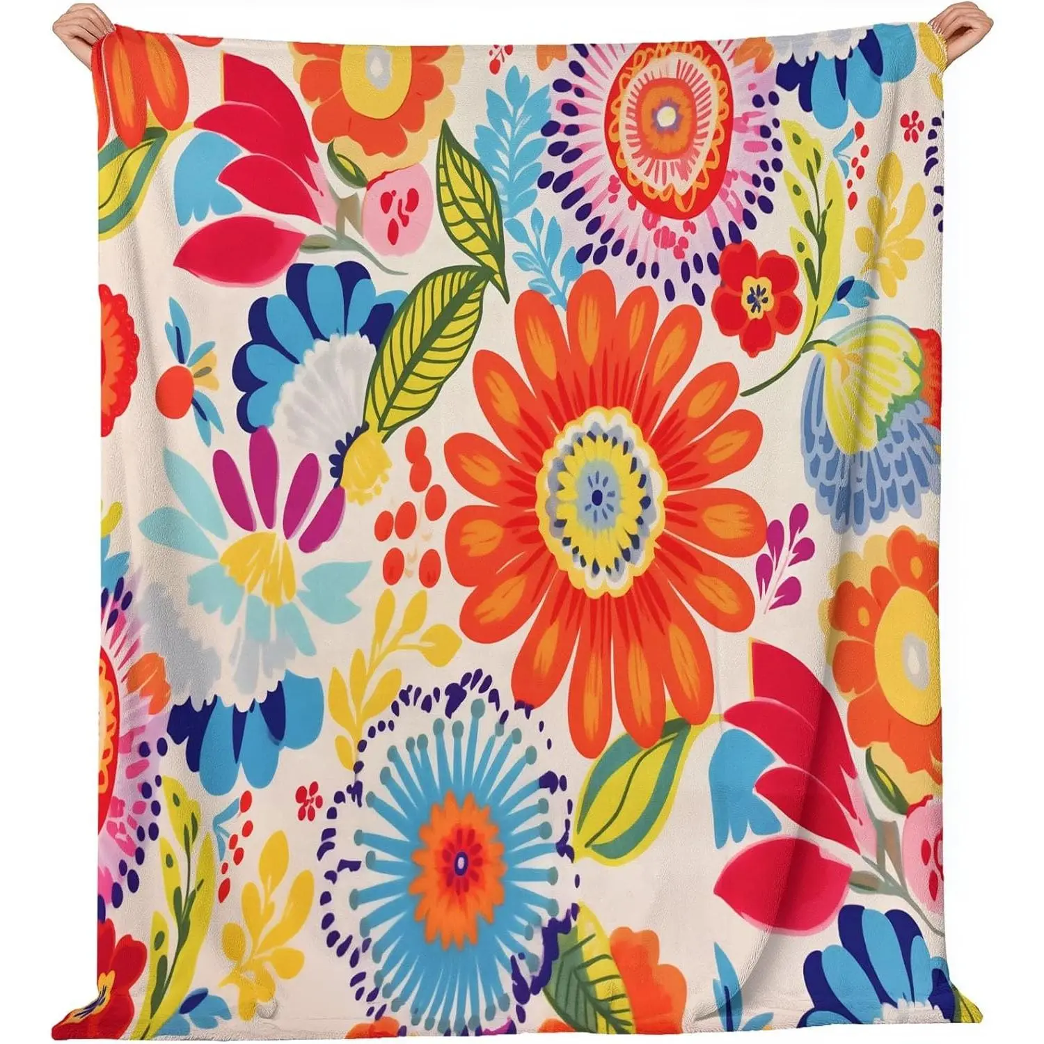 Fleece Sherpa Throw Blanket - Ultra Soft, Lightweight, Fluffy 3D Floral Daisies Afghan Style Adorable Blanket for Living Room, Travel - Orange King Size (90in x 90in) Couch Bed Linen, Fluffy Blankets, Sherpa Blankets