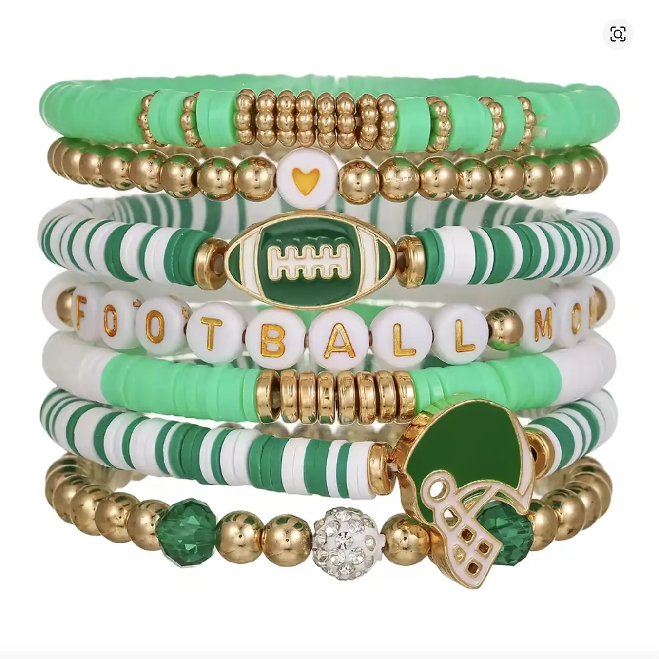 Football Charm Beaded Stretch Bracelet Game Day Soccer Bracelet