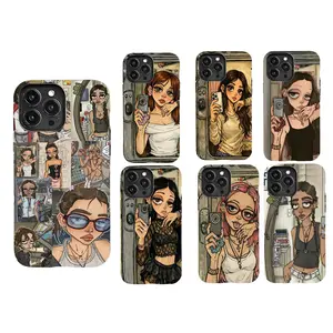 Illustration o f Girl in Y2K "Baddie" style Two-In-One Film Case Durable, Shock Absorbing for iPhone17 16, 15, 14, 13, 12 11Plus, Pro, Max, and Samsung S26-22 Perfect Birthday Gift for Friends