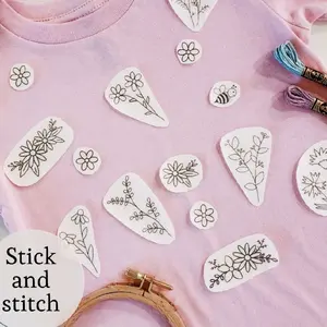 Stick and Stitch Kids Hand Drawn Embroidery Patterns for Clothing Backpacks and More Water Soluble Paper Peel and Stick DIY Projects