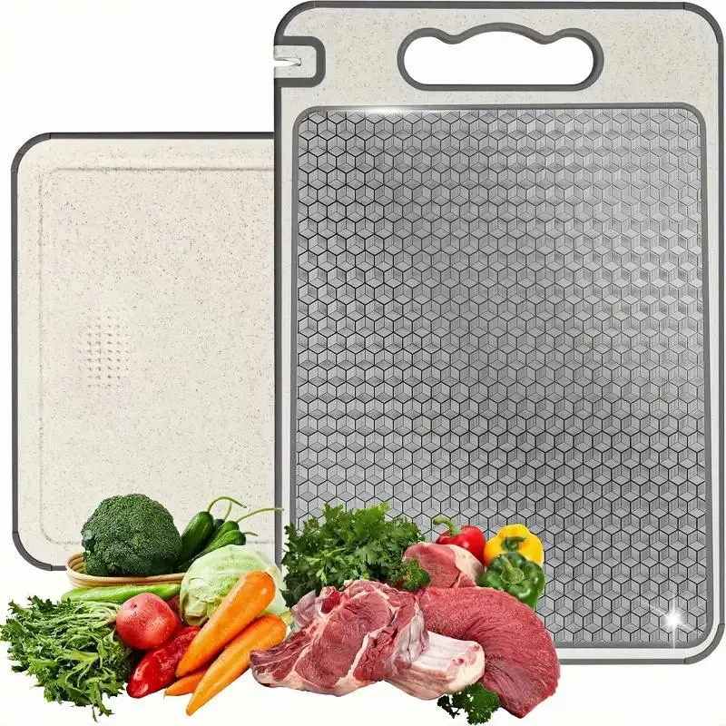 Double Sided Chopping Board, 1 Count Stainless Steel Cutting Board with Non Slip Silicone Cover, Kitchen Accessories for Home Use