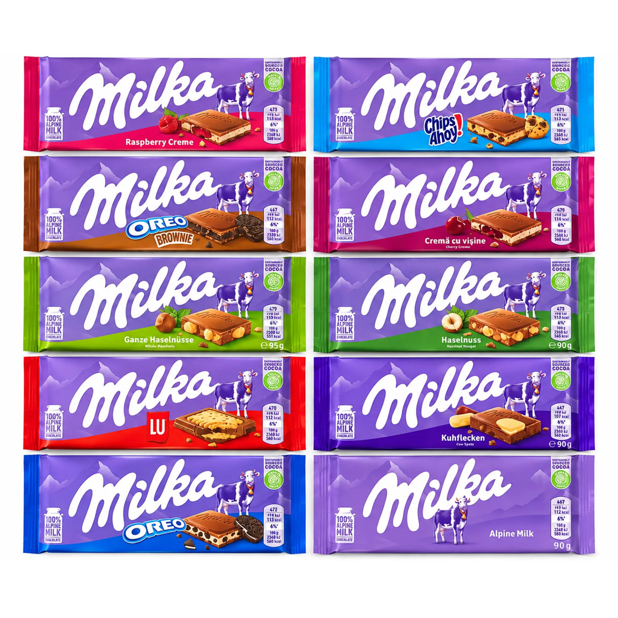 Milka Chocolate Variety Pack – 10 Full-Size Bars, 10 Different Flavors – Imported European Milk Chocolate Gift Box