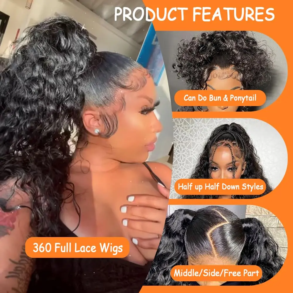 30 Inch 360 Lace Front Wigs Human Hair Hidden Strap Deep  display picture 3