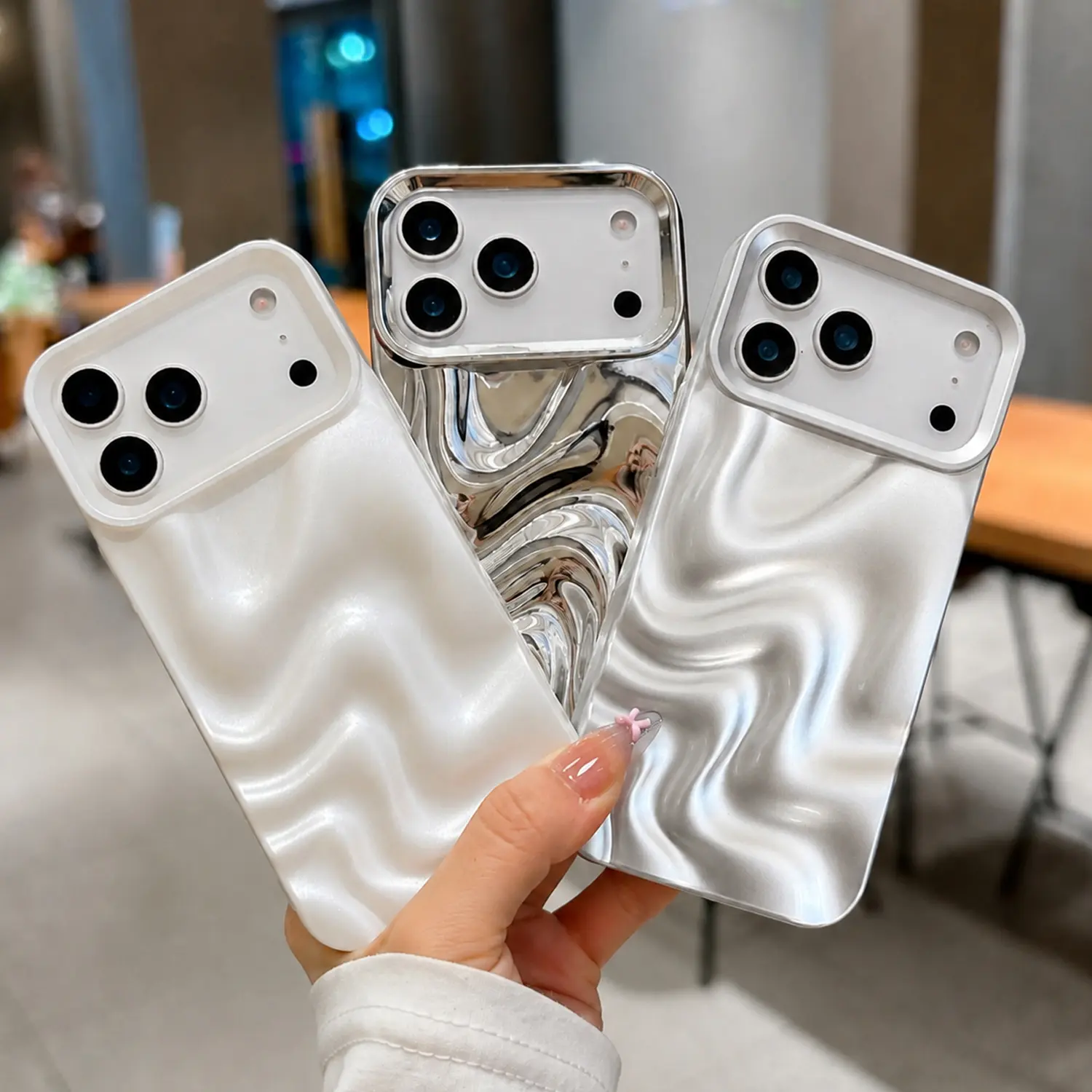 Marble Texture Wave Pattern Shockproof Protective Case for iPhone Series (17, 17 Air, 16, 15, 14, 13 Pro Max), Slim Fit Stylish Multi-Model Mobile Phone Accessories Cover