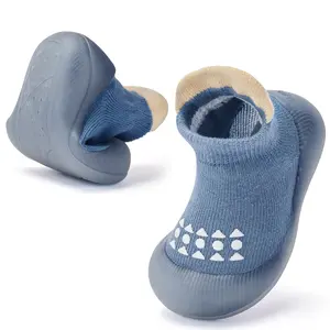 Warm Elastic Blue Toddler Sock Shoes Toe-Protective High Top Memory Sole Non-Skid Grip Breathable Outdoor Sneakers
