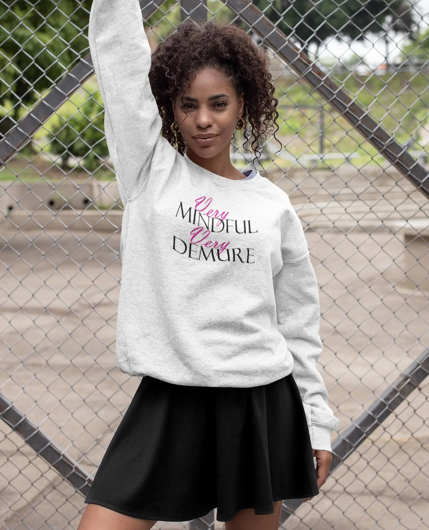 Very Mindful Very Cutesy Very Demure Crewneck Sweatshirt in Medium-Heavy Cotton Blend Fabric