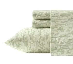 Wrangler Watercolor Cactus Sage Green Microfbr Queen Sheet Set