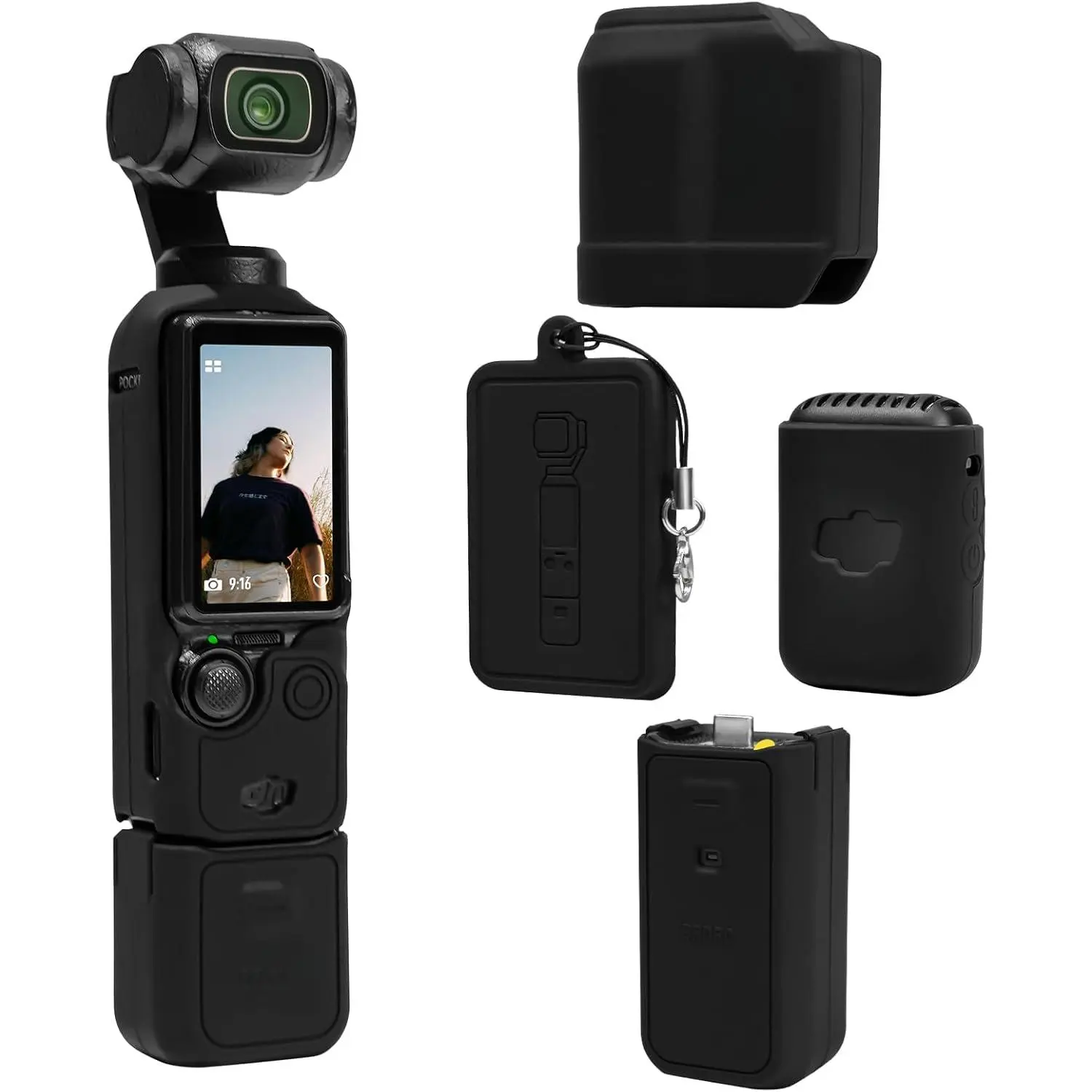DJI Osmo Pocket 3 Soft Silicone Camera Case - Lightweight Handheld Vlogging Accessory with Mic & Handle Guard, 1/4 Thread Handle, Lanyard, Protector, Grip, Anti-Loss Rope, Tripod Compatibility (Black)