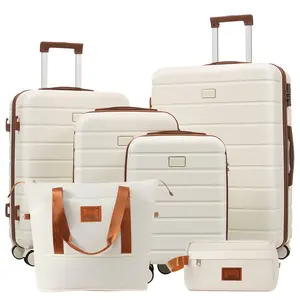 New Arrival 6 Piece Hard Shell Luggage Set Fashion Travel Suitcases with TSA Lock 16 20 24 28 Inch Spinner Wheels Travel Bag and Waterproof Toiletry Kit cream color
