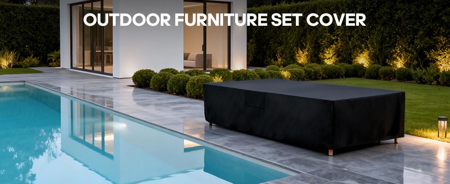 Patio Furniture Cover for Outdoor Dining Set, Waterproof 600D Heavy Duty Table & Chair Cover for Rectangular/Oval Patio Table with 6-8 Chairs, Windproof All-Weather Protection for Backyard, Garden, Deck & Porch Patio Furniture Cover for Outdoor Dining Set, Waterproof 600D Heavy Duty Table & Chair Cover for Rectangular/Oval Patio Table with 6-8 Chairs, Windproof All-Weather Protection for Backyard, Garden, Deck & Porch