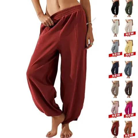 JovenPara Women's Wide Leg Cotton Blend Harem Pants - Elastic Waist, Side Pockets, Yoga-To-Beach Casual Bottoms