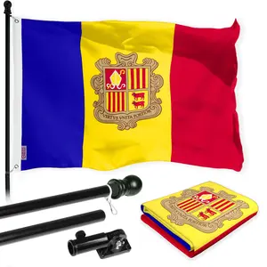 G128 Combo Pack: 6 Ft Tangle Free Aluminum Spinning Flagpole (Black) & Andorra Andorran Flag 3x5 Ft, LiteWeave Pro Series Printed 150D Polyester | Pole with Flag Included