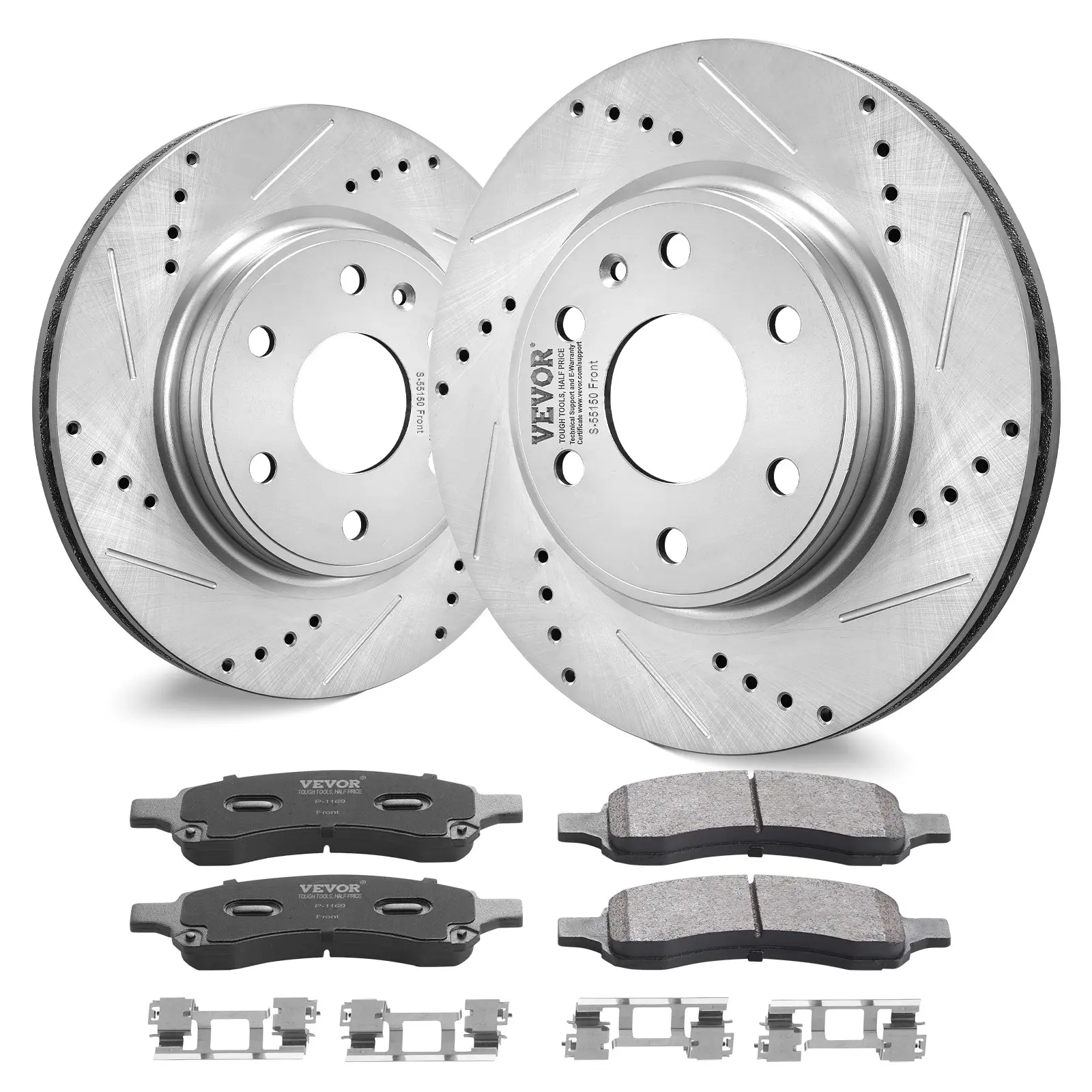 【DealsForYouDays】VEVOR Front Brake Kit Compatible with 2007-2017 Chevy Traverse, Buick Enclave, GMC Acadia, Saturn Outlook, Drilled and Slotted Brake Rotors Ceramic Brake Pads Replacement Kit, 12.8" Front Rotors Auto Parts Vehicle