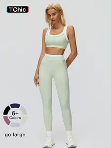 Women's Two-Piece Colorblock Yoga Set, High-Waisted Ribbed Casual Fitness Sportswear, Athletic Fashion Activewear, Versatile Gym Workout