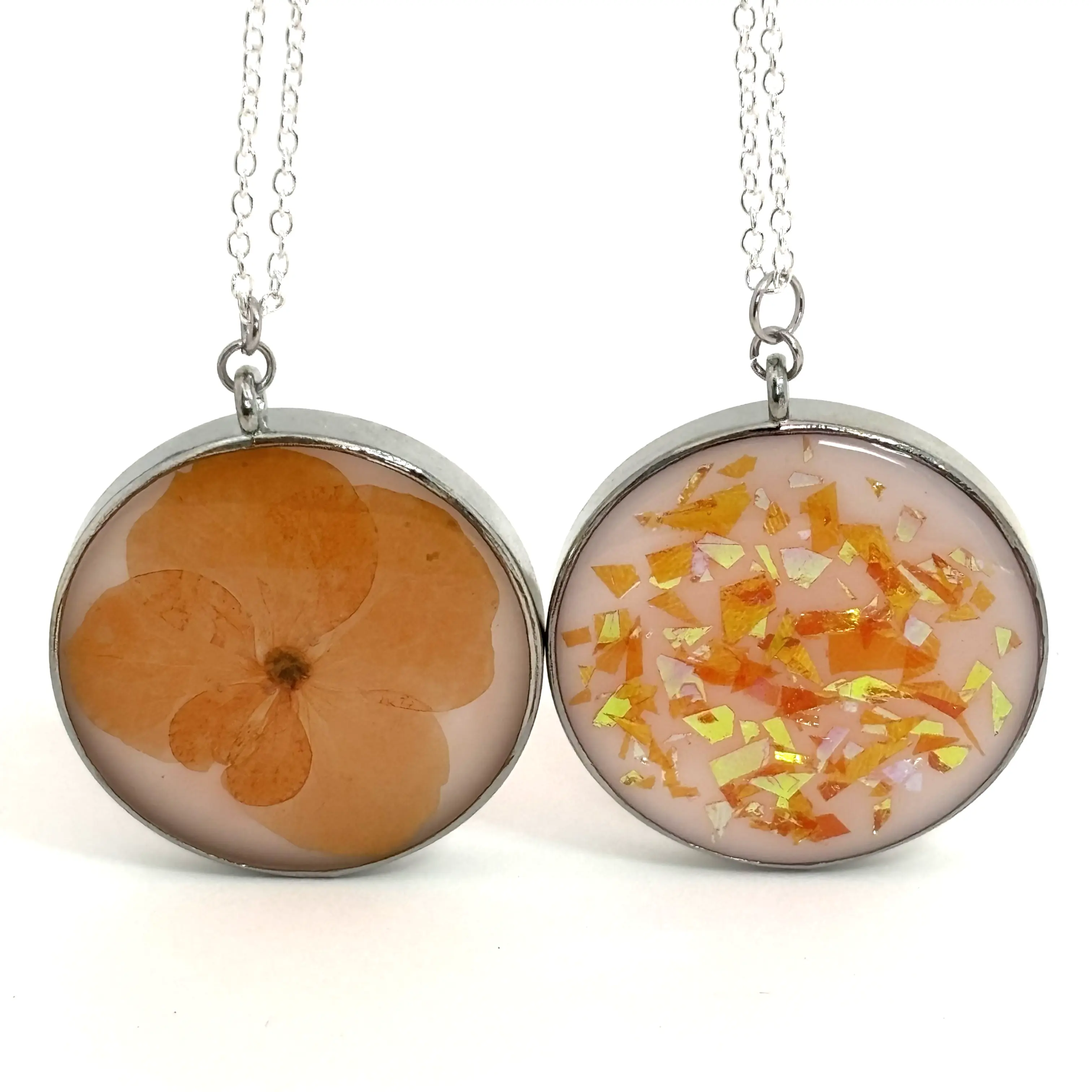 Reversible Orange Hydrangea Necklace | Round Pendant | Two Looks in One