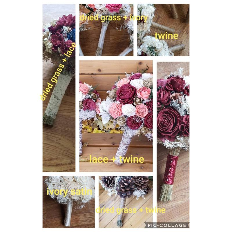 Moody Jewel Toned Wood Flower Bouquet, Teal and Purple Sola Bride Bouquet, Hanging Greenery Bouquet