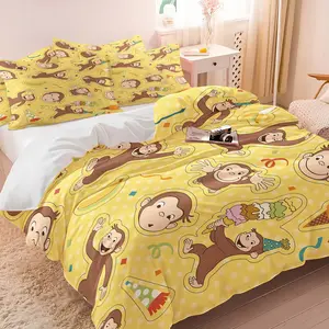 Curious George Yellow Duvet Cover Set (1 Duvet + 1/2 Pillowcases, No Core), Soft All-Season Fabric, Cute Monkey Print Bedding for Kids Bedroom & Nursery Decor