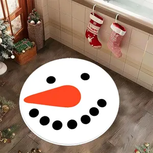 Cartoon Snowman Pattern Round Carpet, 1 Count Non-slip Soft Plush Floor Mat, Decorative Area Rug for Home Living Room Bedroom