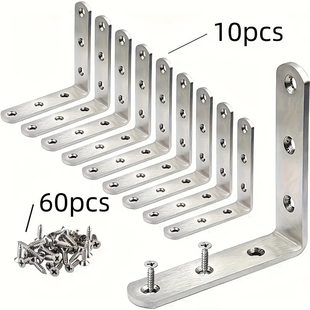 70-Piece L-Shaped Corner Bracket Set, 90-Degree Angle Brackets, L Brackets Heavy Duty, with Pre-Drilled Holes and Screws, Ideal for Furniture, Shelves, Cabinets, Tables, Desks, Wall Mounting