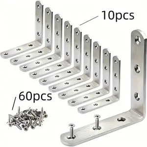 70-Piece L-Shaped Corner Bracket Set, 90-Degree Angle Brackets with Pre-Drilled Holes and Screws, Ideal for Furniture, Shelves, Cabinets, Tables, Desks