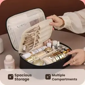 Portable Makeup Bag, Large Capacity Beauty Storage, Travel Accessories, Zipper Pouch for Skincare, Lipstick, Eyeliner, Brushes