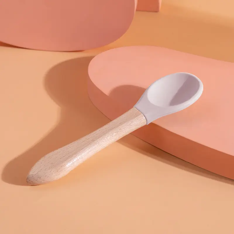 Gray (silicone spoon with wooden handle)