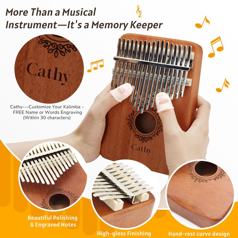 Kalimba Thumb Piano 17 Keys, Portable Mbira Finger Piano Gifts for Kids and Adults Beginners Wood