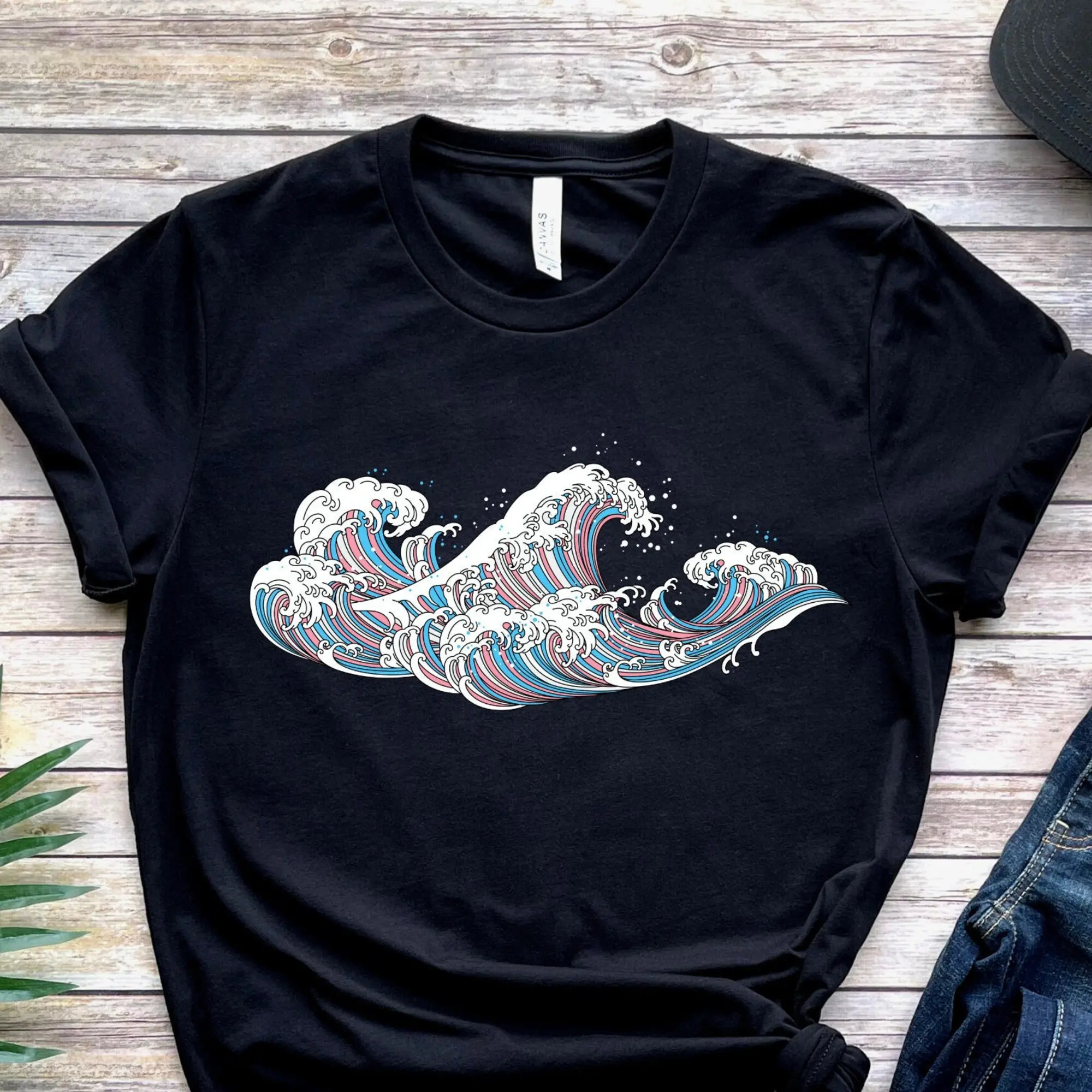 Transgender Waves T Shirt, Trans Flag Gift, Japanese Art Tshirt, Subtle Pride Month, Adult Gender Neutral, Discreet Lgbtq Tee, Ftm Mtf Lgbt 45794 1613