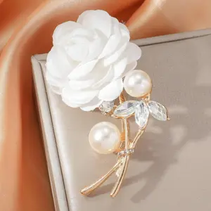 Luxury Rose Pearl Brooch Pin – Elegant Crystal Floral Lapel Pin for Women
